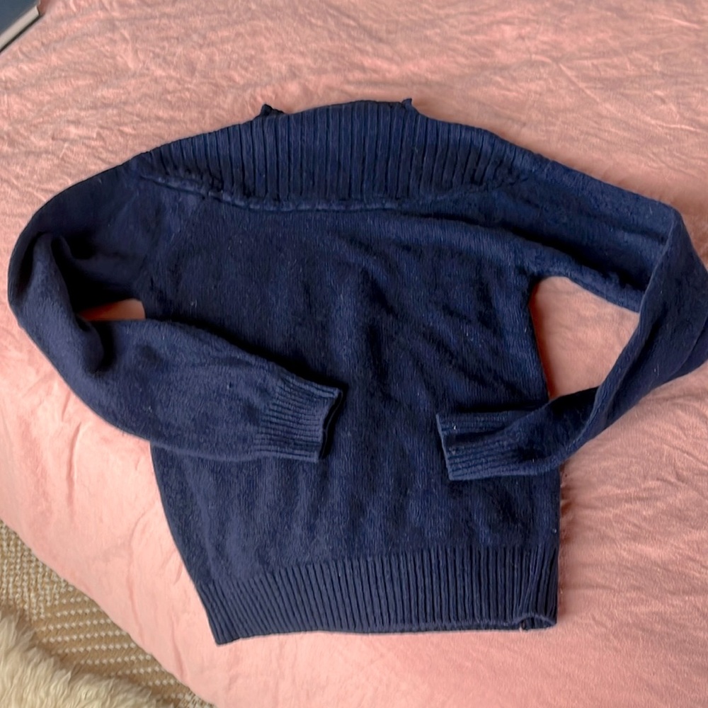 Handsomely detailed vintage navy cashmere sweater, circa 1985